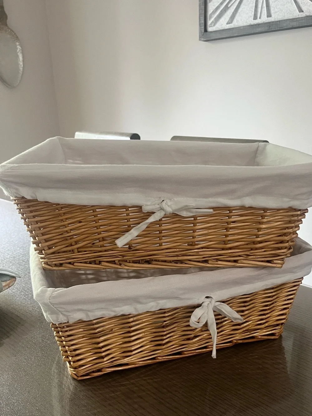 Woven Tree Rectangular Storage Basket with White Liner EUC Large